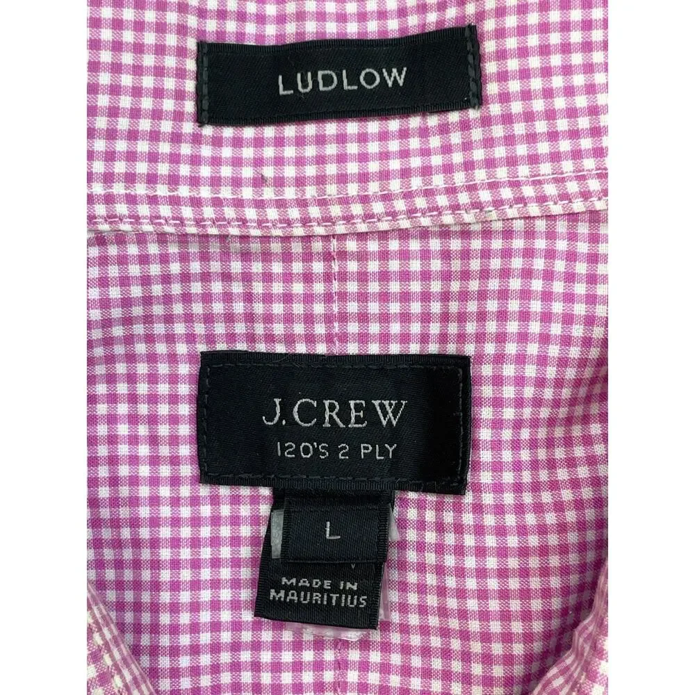 J Crew Shirt Men Large Gingham 100% Cotton‎ Ludlow 120's 2-Ply Button Up